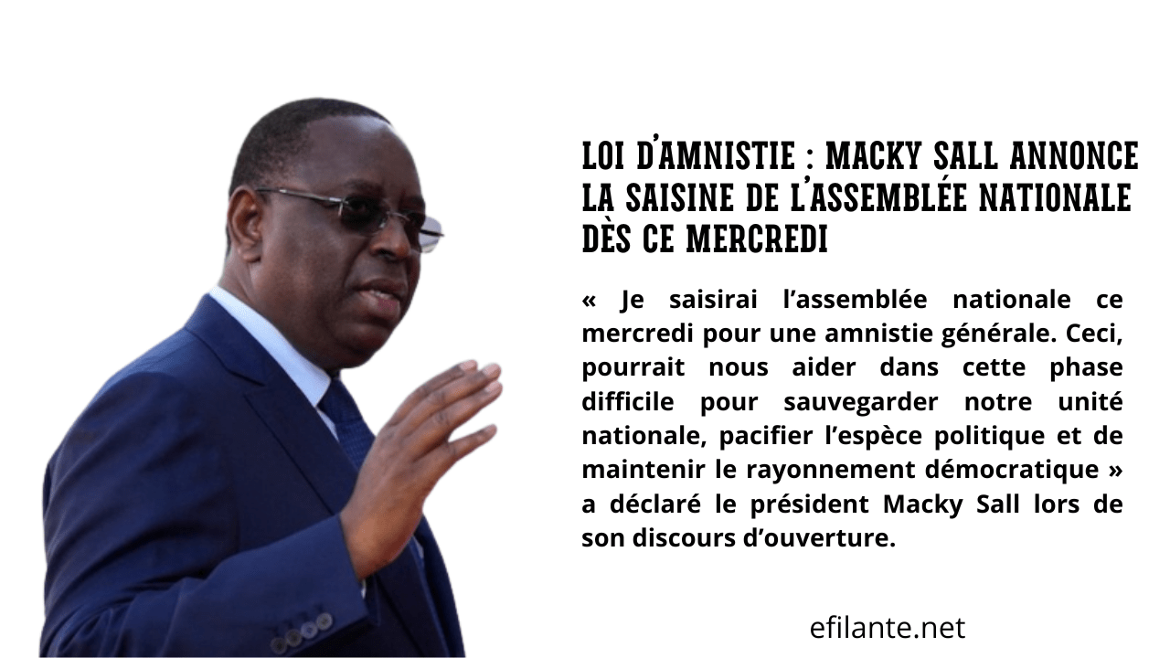 Loi d’amnistie : Macky Sall annonce la saisine de l’assemblée nationale dès ce mercredi